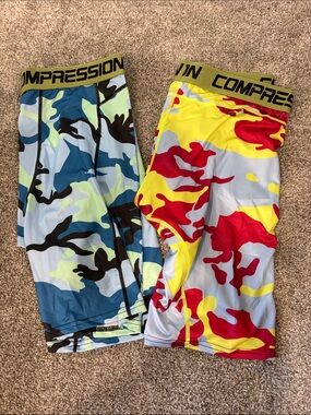 Compression men’s Camo Athletic Shorts - Yellow/Red & Blue/Green